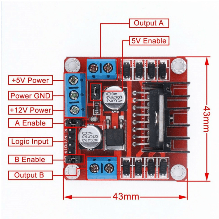 2A Dual L298N Motor Driver Module with PWM Control thumbnail 3